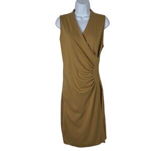Lauren Ralph Lauren Tan Faux Wrap Dress Small Sleeveless Stretch Midi Career